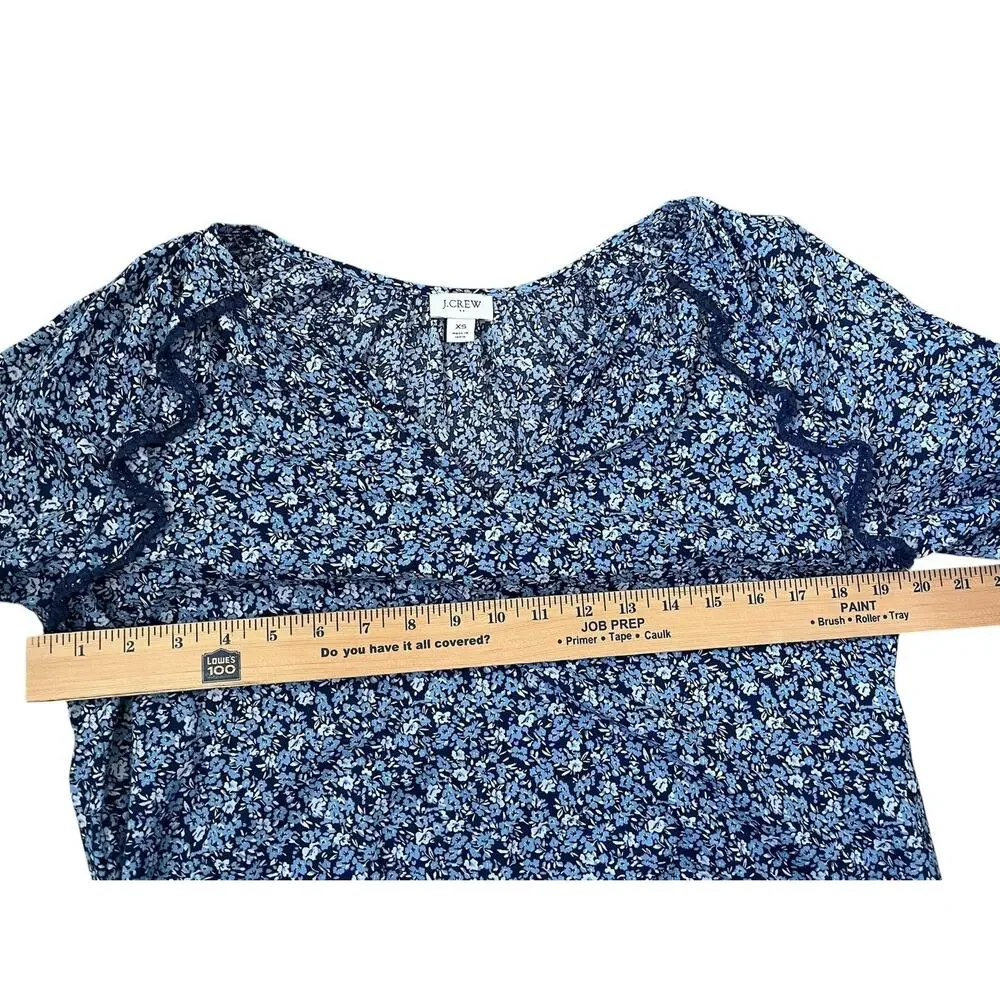 J. Crew Printed Ruffle Peasant Top Boho Lightweight Relaxed Preppy Cottage XS